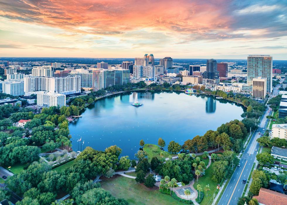Downtown Orlando skyline overlooking Lake Eola in Florida